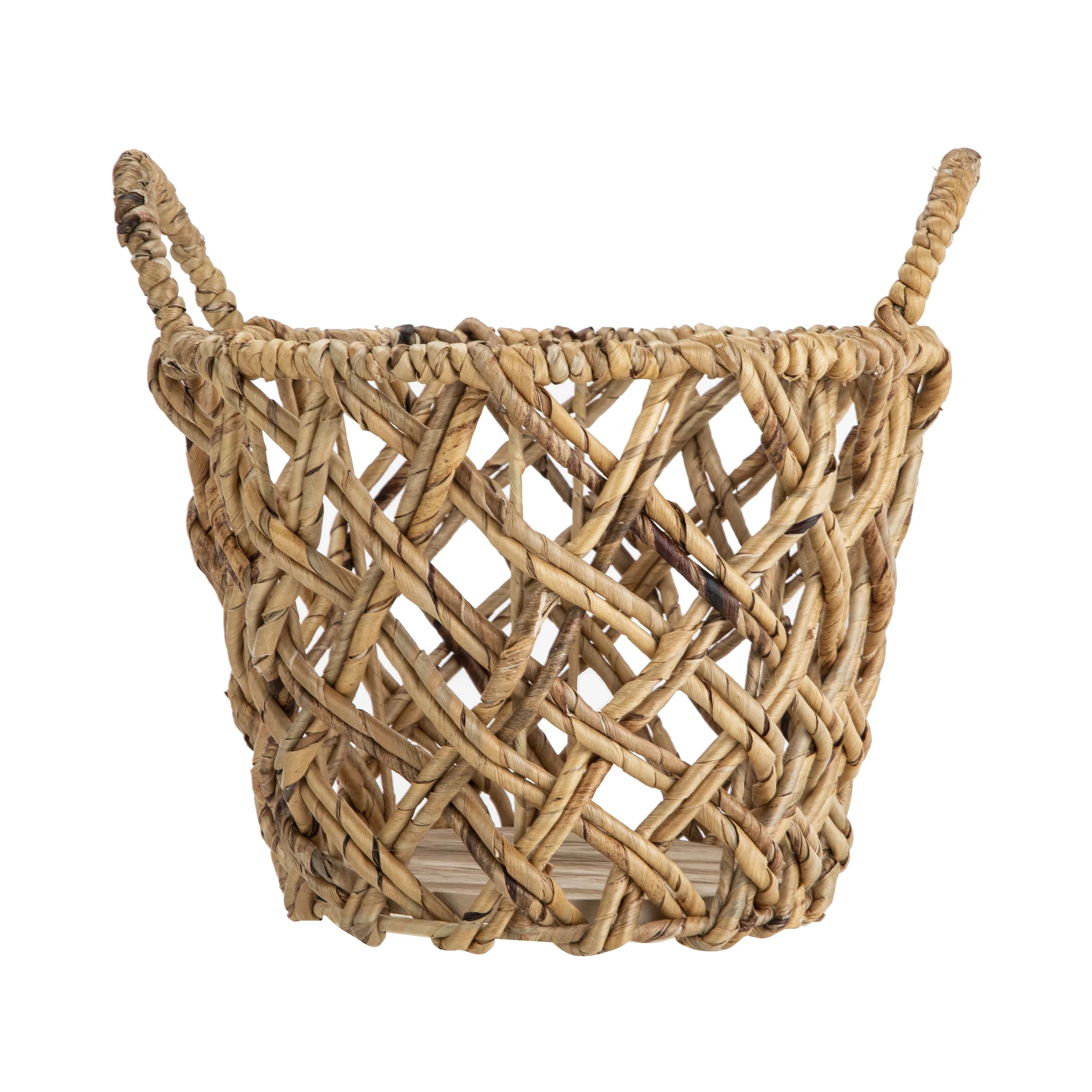 Mainstays Decorative Water Hyacinth Basket with Wood Base And Handles - Walmart.com | Walmart (US)