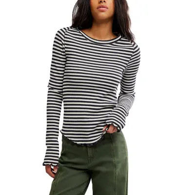 Free People Easy Does It Striped T-Shirt in Brown Combo at Nordstrom, Size Medium | Nordstrom