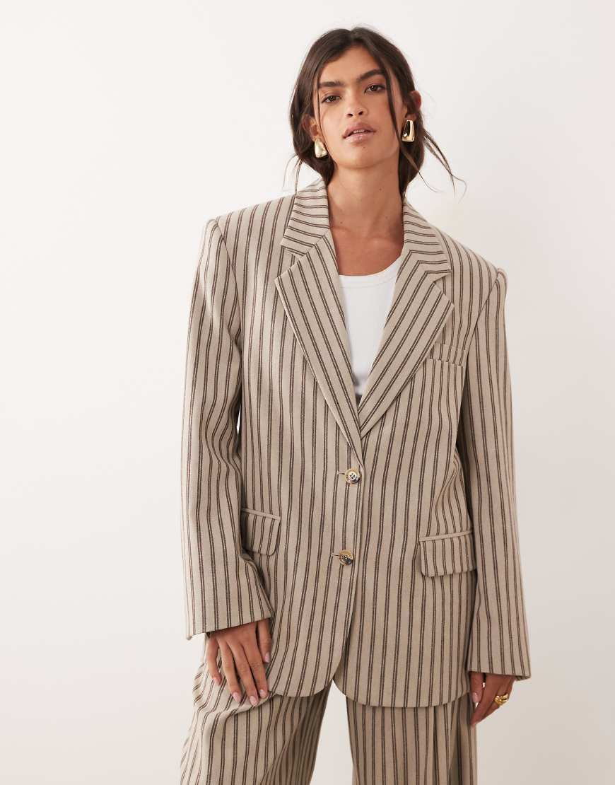 ARRANGE oversized single breasted blazer in chocolate stripes - part of a set-Neutral | ASOS (Global)
