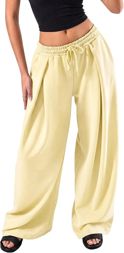 Fisoew Womens Wide Leg Sweatpants Baggy Drawstring Waist Casual Long Pants | Amazon (US)