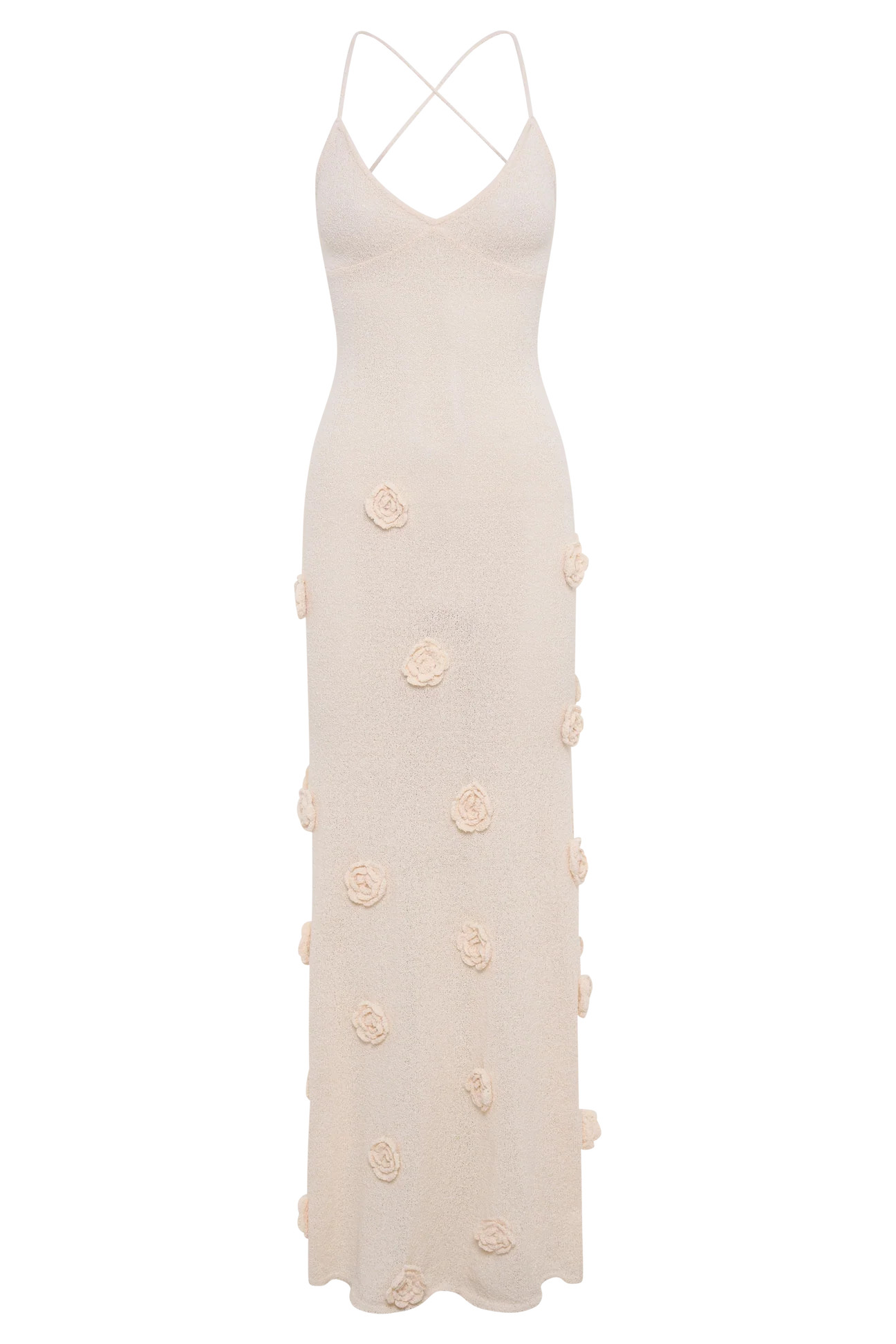 Suki Knit Maxi Dress With Flowers - Nude | MESHKI US