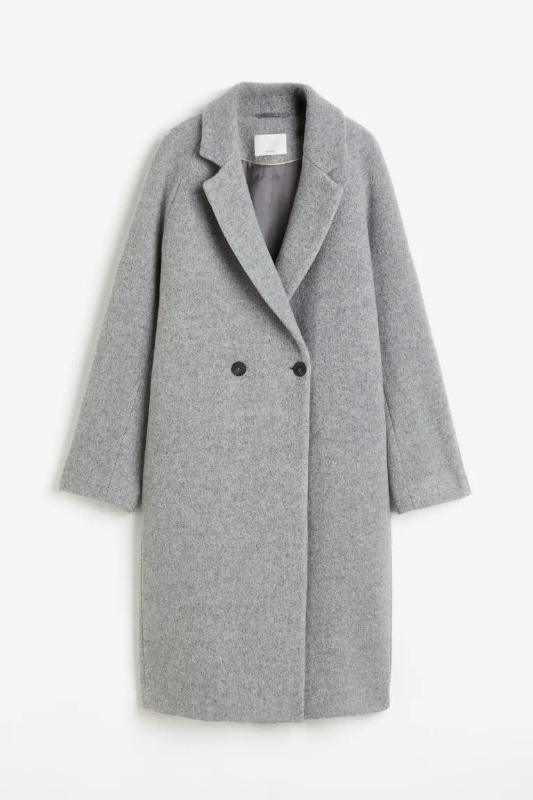 Double-breasted wool-blend coat - Light grey - Ladies | H&M GB | H&M (UK, MY, IN, SG, PH, TW, HK)
