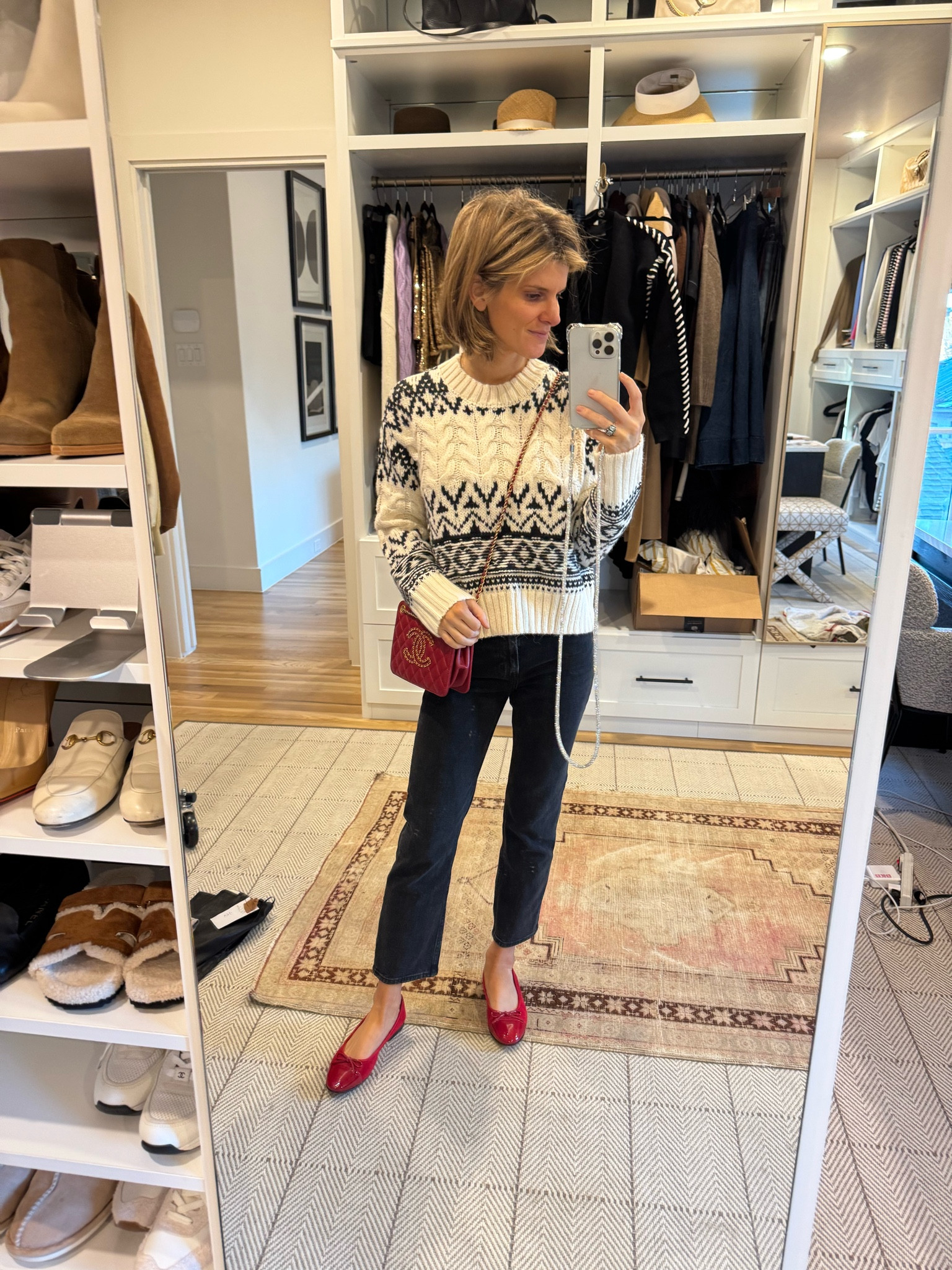 Wearing xs in sweater and petite length in jeans. Shoes are Jeffree Campbell 