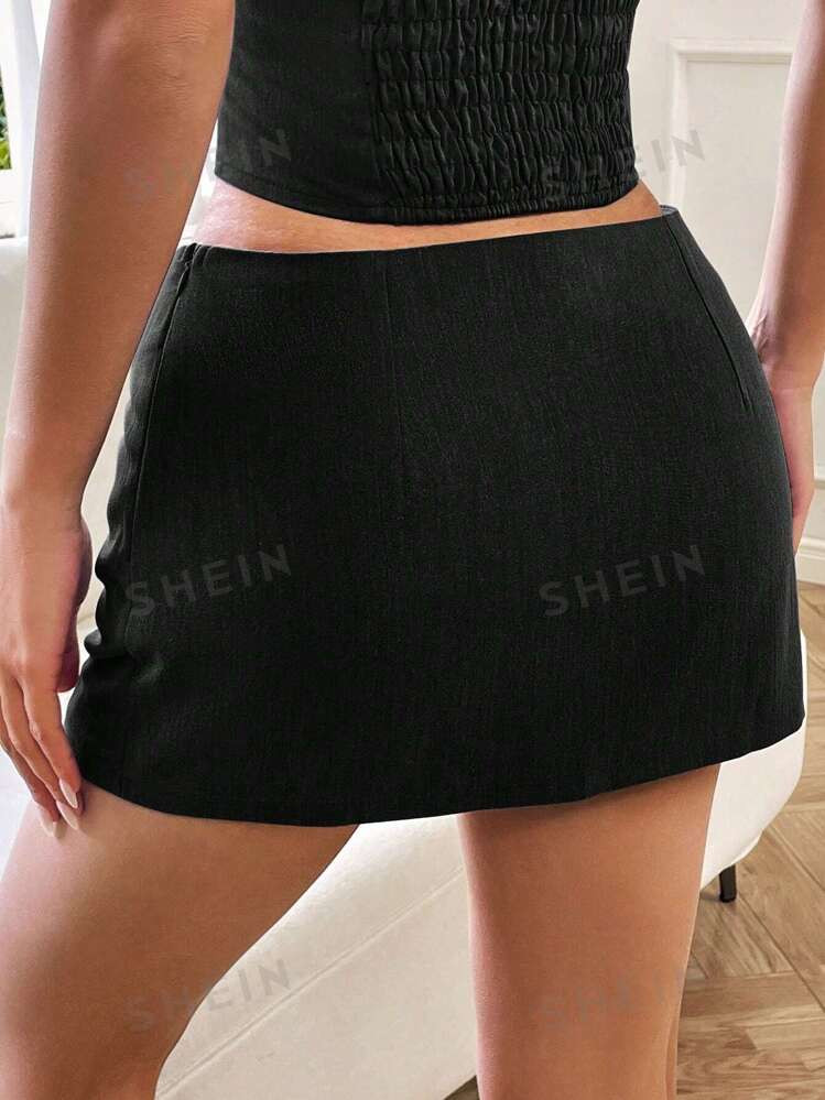 SHEIN EZwear Ladies' Summer Casual Solid Color Low Waist Mini Skirt | SHEIN