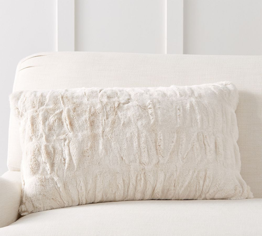 Faux Fur Ruched Lumbar Throw Pillow | Pottery Barn (US)
