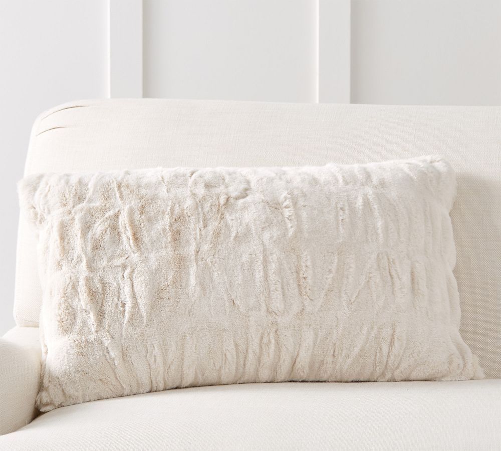 Faux Fur Ruched Lumbar Throw Pillow | Pottery Barn (US)