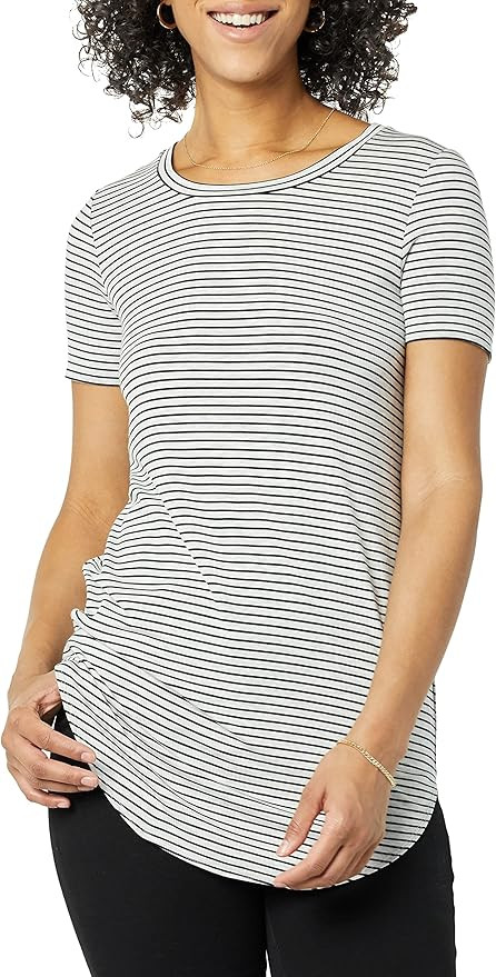 Daily Ritual Women's Jersey Standard-Fit Short-Sleeve Open Crewneck Tunic | Amazon (US)