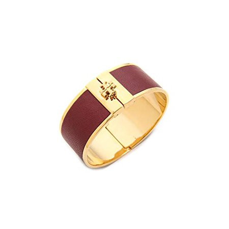 New Tory Burch Womens Skinny Leather Inlay Brass Metal Cuff Bracelet (Brown) | Walmart (US)