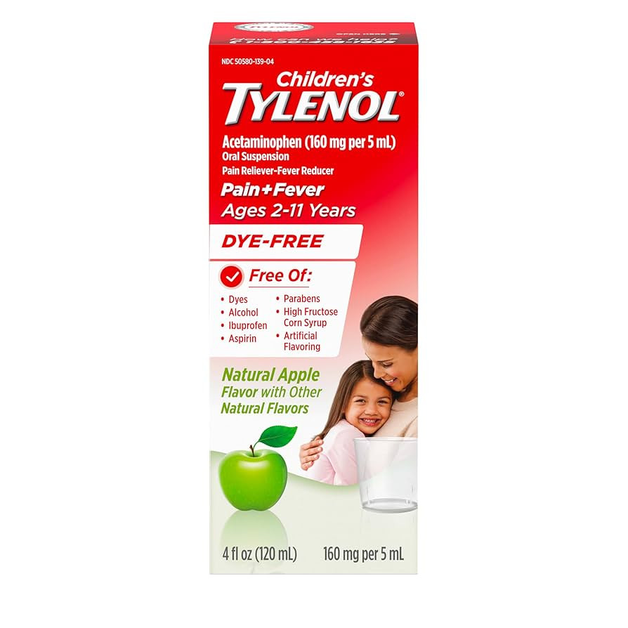 Children's Tylenol Liquid Pain Relief & Fever Medicine, Acetaminophen Oral Suspension, Free of Dy... | Amazon (US)