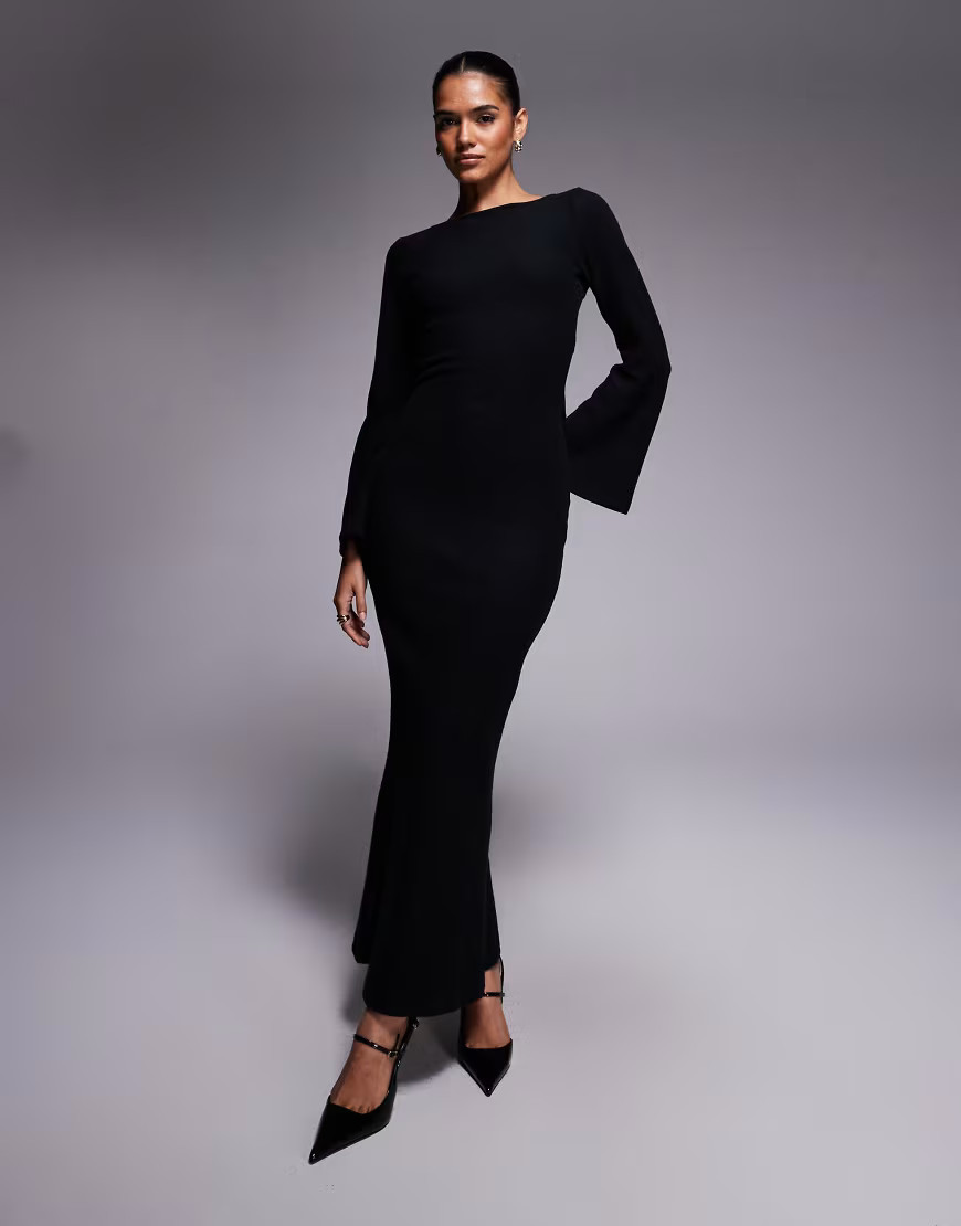 ASOS DESIGN maxi dress with open back and tie detail in black | ASOS (Global)