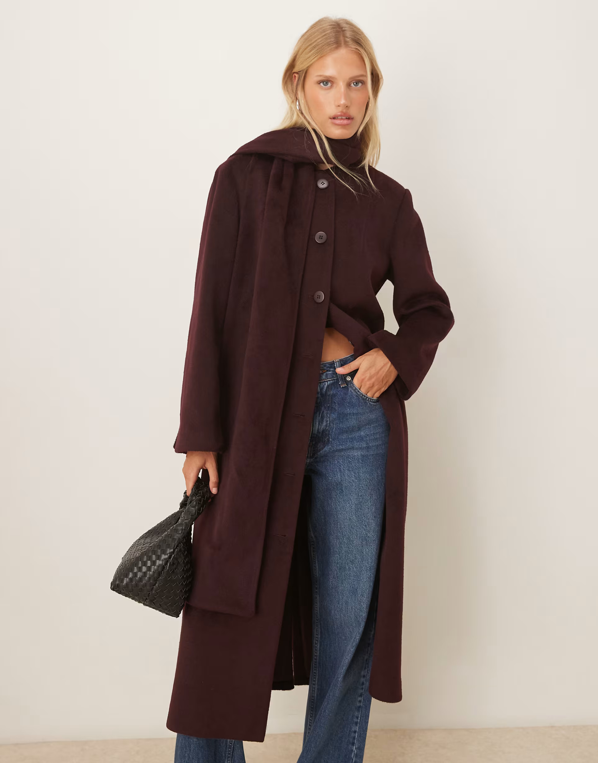 Pretty Lavish scarf neck overcoat in burgundy | ASOS | ASOS (Global)