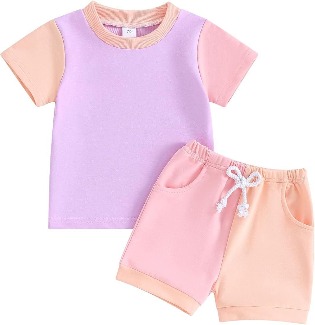 Fernvia Toddler Baby Girl Summer Clothes 3 6 9 12 18 24 Months Cotton Outfits Short Sleeve Contra... | Amazon (US)