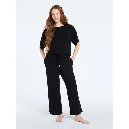 Joyspun Women's French Terry Lounge Sleep Short Sleeve Top and Capri Pants Set, 2-Piece, Sizes XS-3X | Walmart (US)
