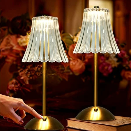 Sanmadrola Cordless Table Lamp Set of 2 Rechargeable Dimmable LED Touch lamp set 3 Colors Modes Portable Crystal Gold Metal Beside lamp sets for Bedroom Restaurant Kitchen Home Decor Gifts for Women | Walmart (US)