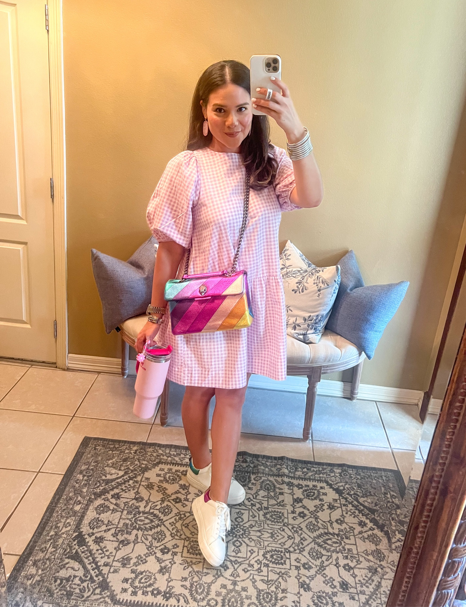 Summer outfit idea
Kurt Geiger rainbow handbag silver chain hardware 
Kurt Geiger white platform rainbow sneakers
Silver Budhagirl bangles 
Two tone metal watch band 

#LTKShoeCrush #LTKFindsUnder50 #LTKItBag