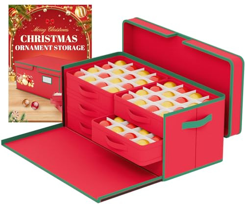 FUHSY Christmas Ornament Storage Box 96-3" Slots Adjustable Dividers Ornament Storage Container Ornament Organizer with Trays Stackable Christmas Storage Bins with Lids Holiday Ornament Boxes | Amazon (US)