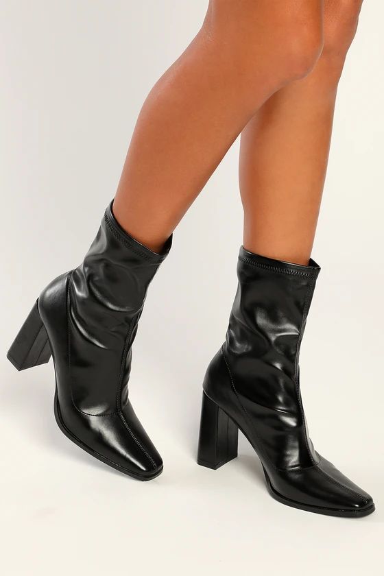 Yamie Black High Heel Mid-Calf Sock Boots | Lulus (US)