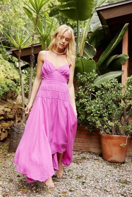 NEW FREE PEOPLE Sz L VERBENA MIDI DRESS PINK  | eBay | eBay US