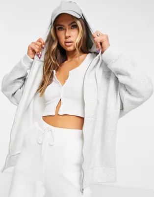 ASOS DESIGN super oversized zip up hoodie in heather gray | ASOS (Global)