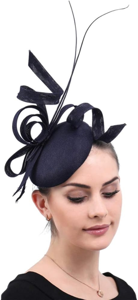 YSJOY Vintage Style Black White Houndstooth Grid Sinamay Feather Derby Hat | Amazon (US)