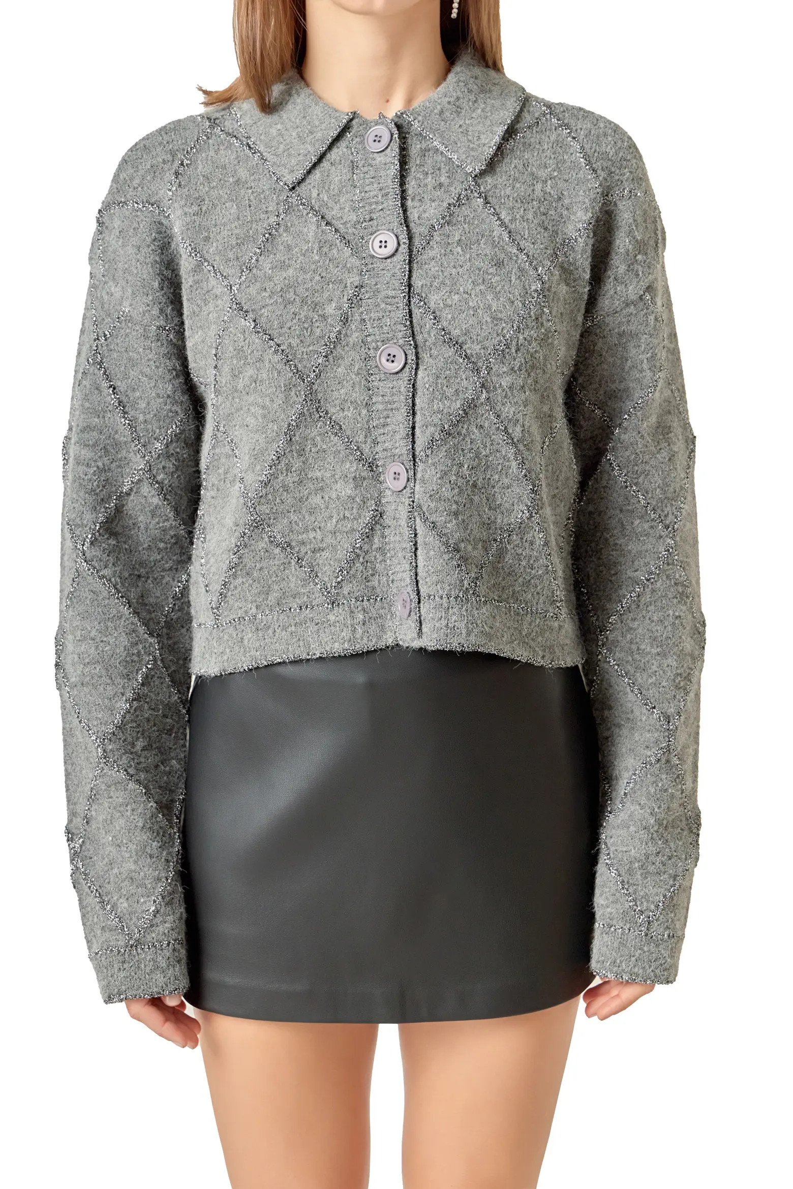 English Factory Argyle Metallic Collared Cardigan (Women) | Nordstrom | Nordstrom