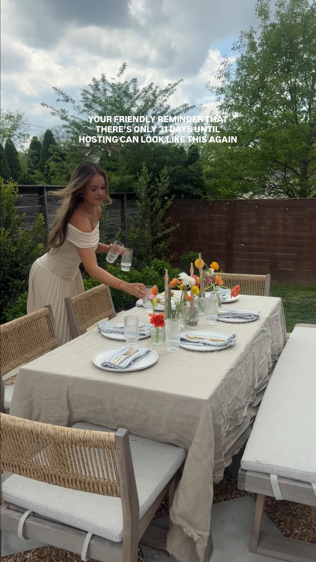 Spring outdoor dinner party table scape inspo!! Size S in the dress for me! I also used real poppies but I linked faux ones as well! Also linking all of my backyard furniture !

#LTKSeasonal #LTKHome