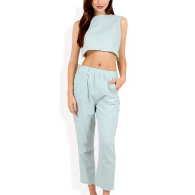 Anna-Kaci Women's Two-Piece Sleeveless Crop Top and Elastic Waist Tapered Pants Set with Pockets- Small, Green | Target