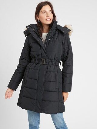 Belted Puffer Jacket With Faux Fur Collar | Banana Republic Factory