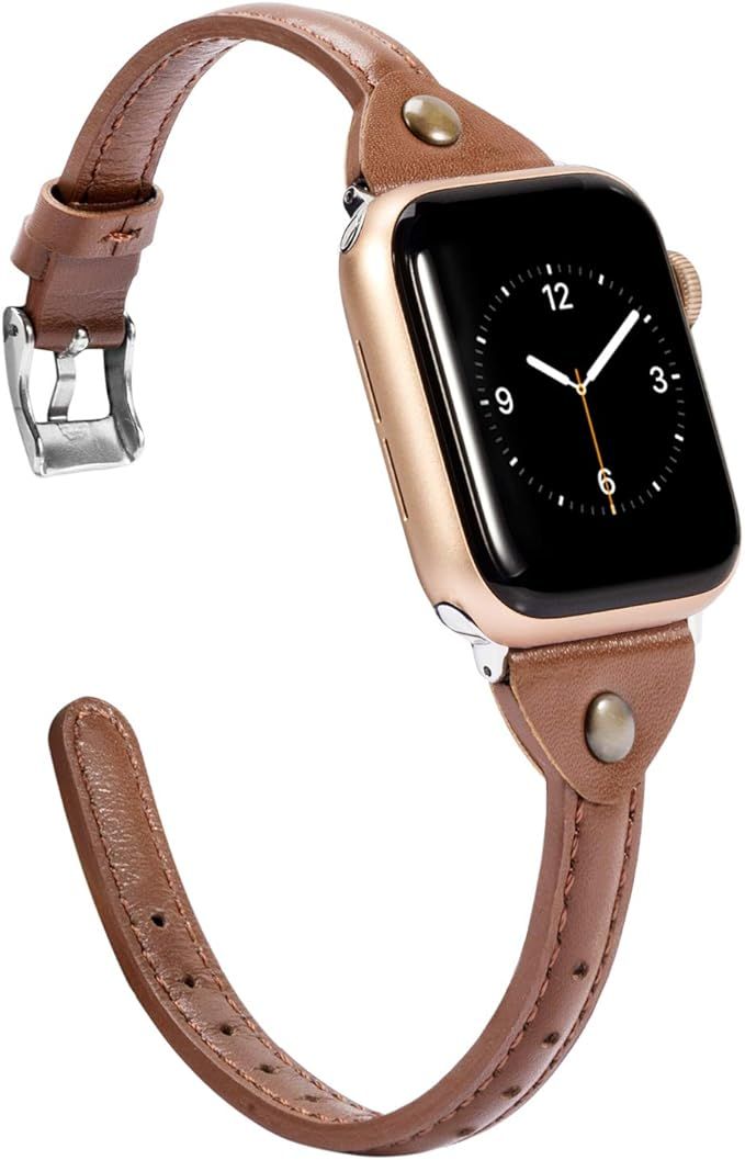 Wearlizer Brown Slim Leather Compatible with Apple Watch Bands 42mm 44mm for iWatch SE Womens Men... | Amazon (US)