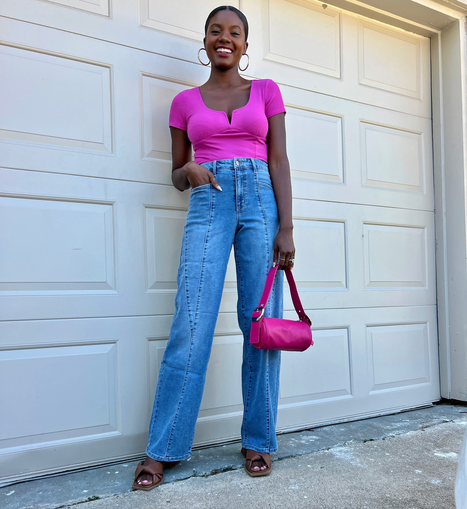 This denim looks expensive but it’s only $34! Love the stitching detail. Pink corset top, pink baguette purse and brown neutral heels. 



#LTKSeasonal #LTKunder50 #LTKunder100