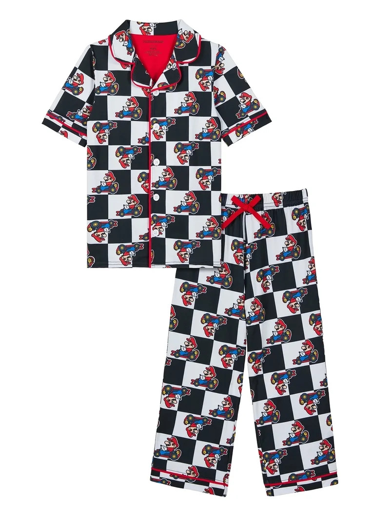 Mario Boys Short Sleeve Sleep Notch Collar Top and Pants Pajama Set, 2-Piece, Sizes 4-12 | Walmart (US)