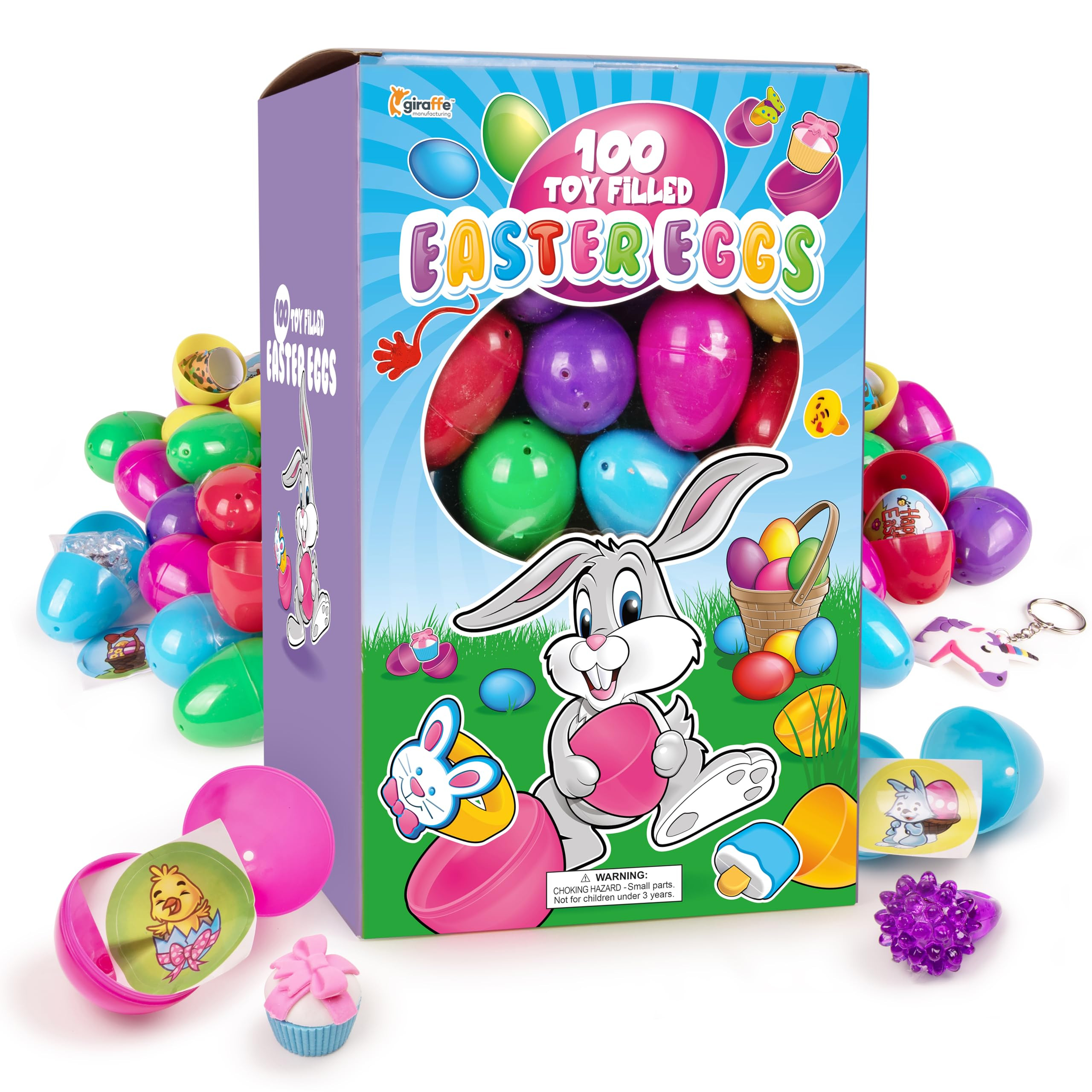 Giraffe 100 Pack Premium Prefilled Easter Eggs - Toy Filled Bulk Plastic Eggs for Kids with Slap ... | Amazon (US)