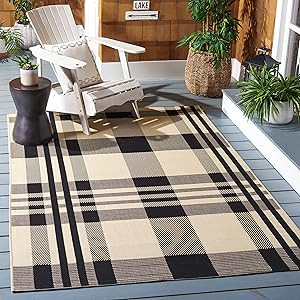 SAFAVIEH Courtyard Collection Accent Rug - 4' x 5'7", Black & Bone, Plaid Design, Non-Shedding & ... | Amazon (US)