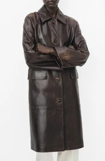 MANGO Selection Longline Leather Coat | Nordstrom | Nordstrom