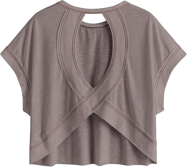SOLY HUX 2024 Open Back Tops for Women Criss Cross Cut Out Tee Backless Casual Short Sleeve Round... | Amazon (US)