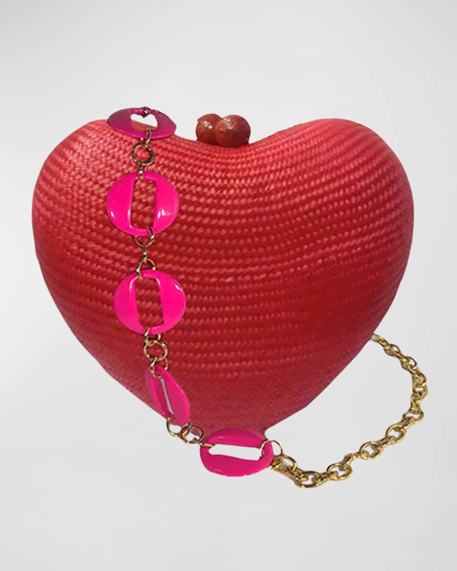 Heart Bun Straw Clutch Bag | Neiman Marcus