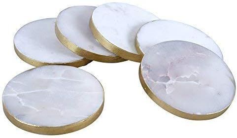 GoCraft Marble Gold Edge Coasters | Handcrafted White Marble Gold Painted Edge Coasters for Drink... | Amazon (US)