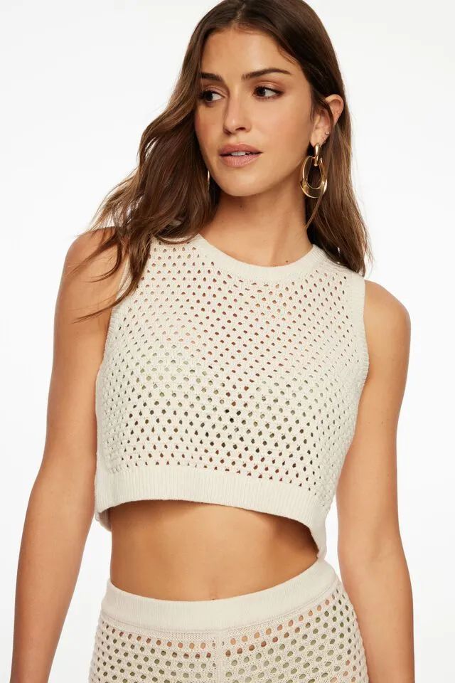 Sheer Crochet Knit Muscle Tee | Dynamite Clothing