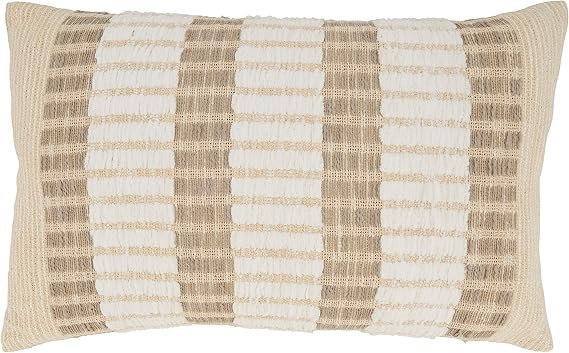 SARO LIFESTYLE Classic Charm Stripe Throw Pillow Cover, Natural, 14"x23" | Amazon (US)