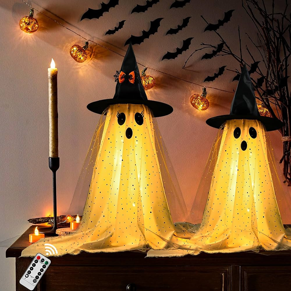 AYGXU 2pcs Halloween Decorations Indoor,Ghost Decor with String Lights Remote Control,Halloween P... | Amazon (US)