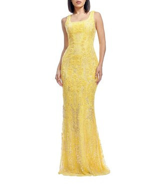Tyra Sequin Square Neck Sleeveless Mermaid Gown | Dillard's