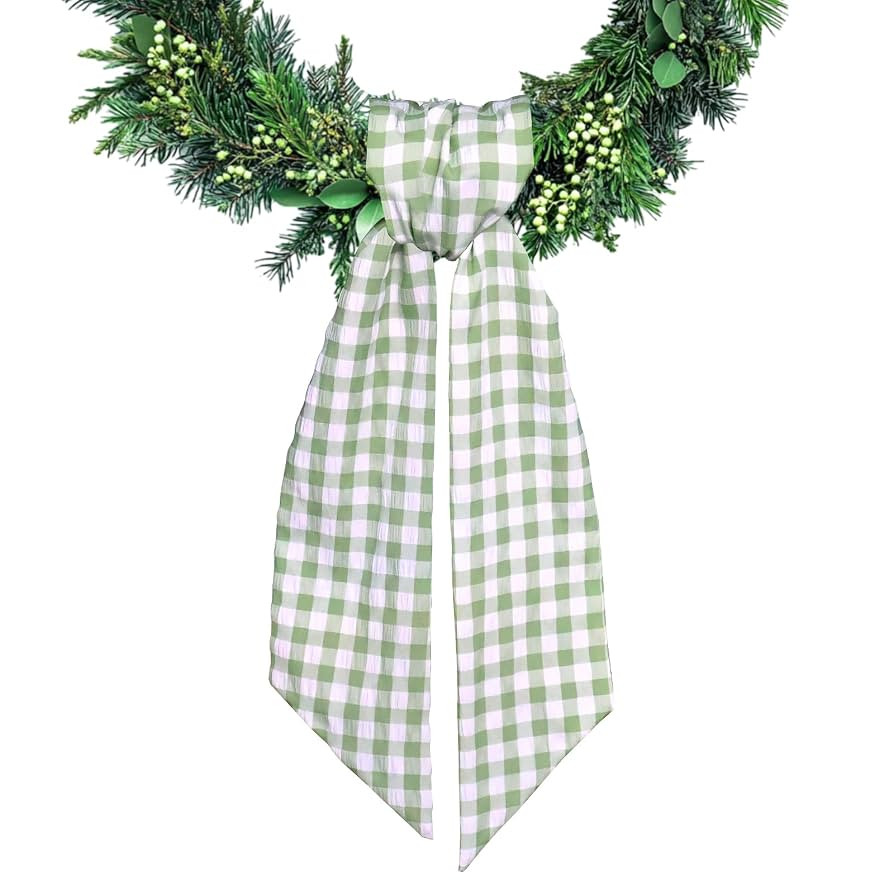 Light Green Buffalo Plaid Wreath Sash for Front Door Seersucker Wreath Satin Sash Burlap Garland ... | Amazon (US)