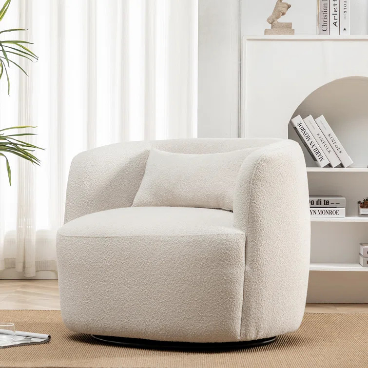 34" Wide Boucle Upholstered Swivel Armchair | Wayfair North America