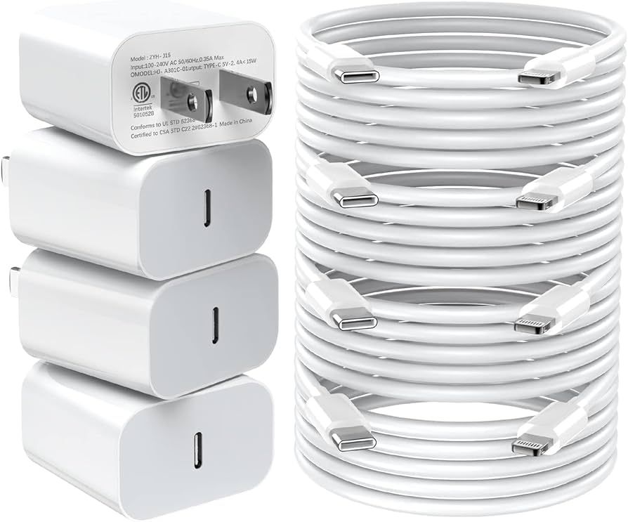 iPhone Charger Fast Charging,20W PD USB C Wall Charger 4 Pack with 6FT Fast Charging Cable - Fast... | Amazon (US)