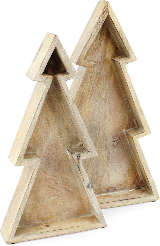 AuldHome Wooden Christmas Tree Trays (Nested Set of 2, Natural), Distressed Rustic Farmhouse Styl... | Amazon (US)