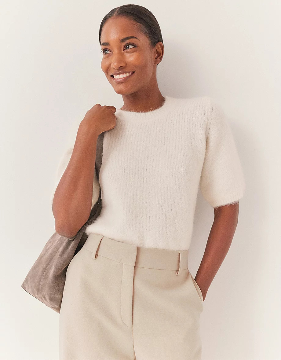 Fluffy Knitted T-Shirt with Alpaca | The White Company UK & ROW