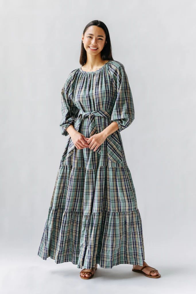 ostuni maxi dress in ocean plaid - MIRTH | MIRTH