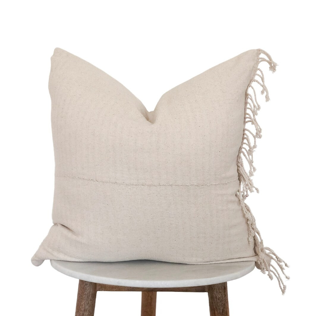 Natural Ivory Cotton Pillow Cover With Fringe 22 X 22 Home Decor - Etsy | Etsy (US)