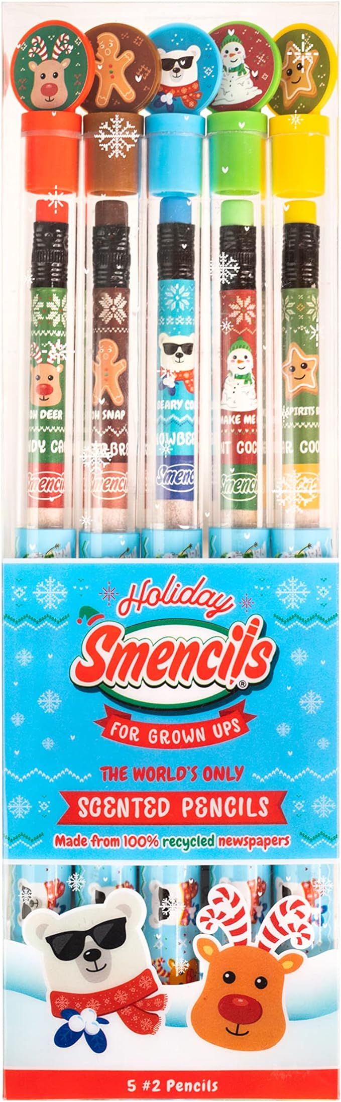 Holiday Smencils for Grown Ups - HB #2 Scented Fun Pencils, 5 Count - Stocking Stuffer, White Ele... | Amazon (US)