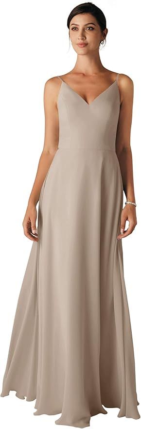 ALICEPUB V-Neck Bridesmaid Dresses for Women Long Chiffon Formal Evening Dress with Drape Decor | Amazon (US)